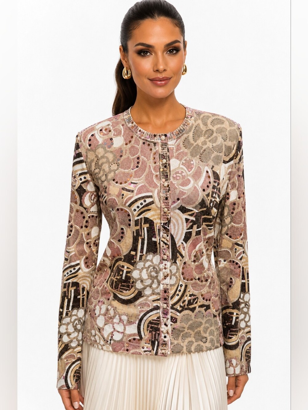 NWT St John Evening Sz 8 Metallic Knit Sequin Rhinestone Jacket Cardigan $995